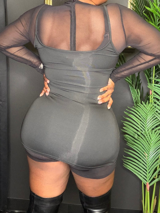 Black Sheer Panel Romper