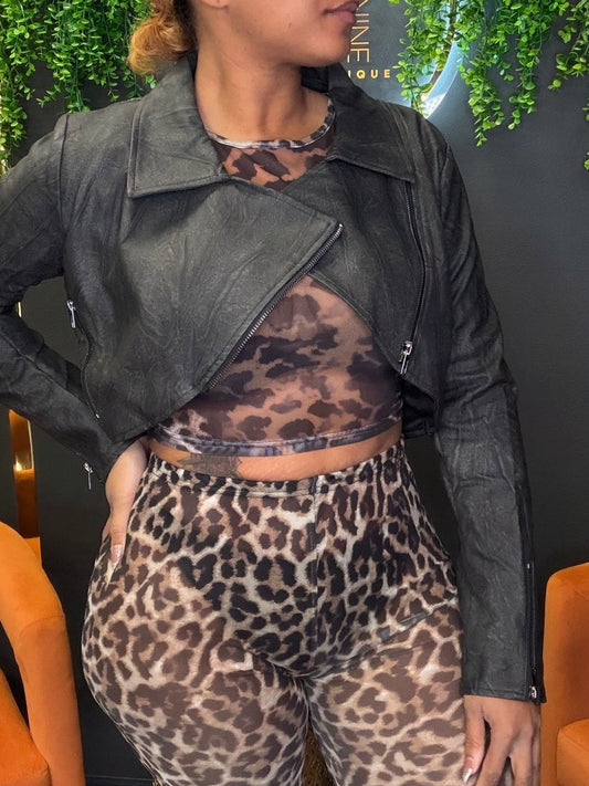 Black Leather Crop Jacket