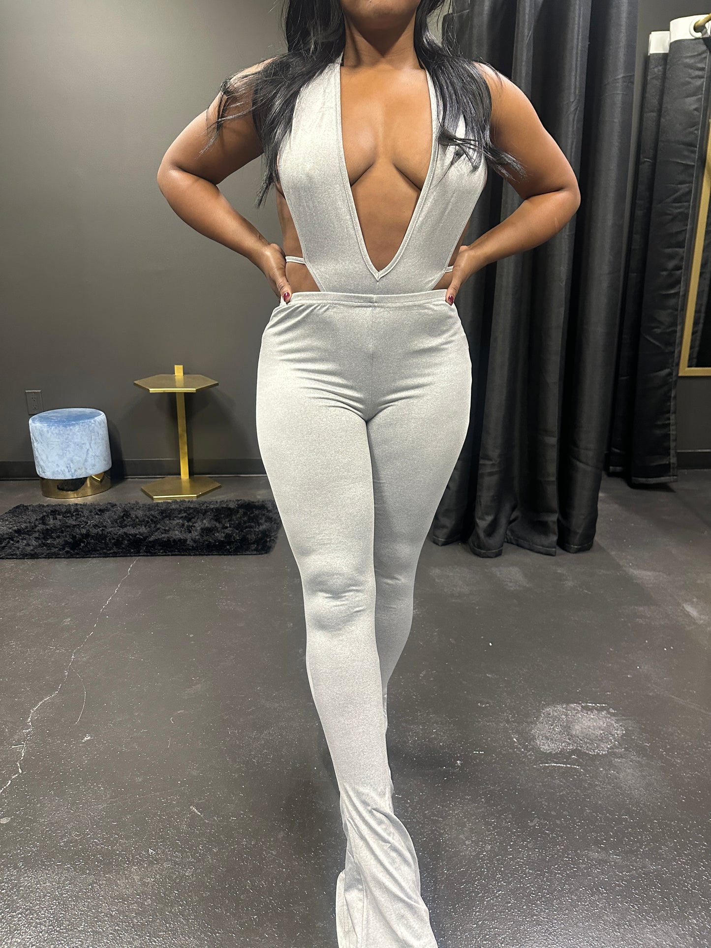 Gray V-Cut Jumpsuit