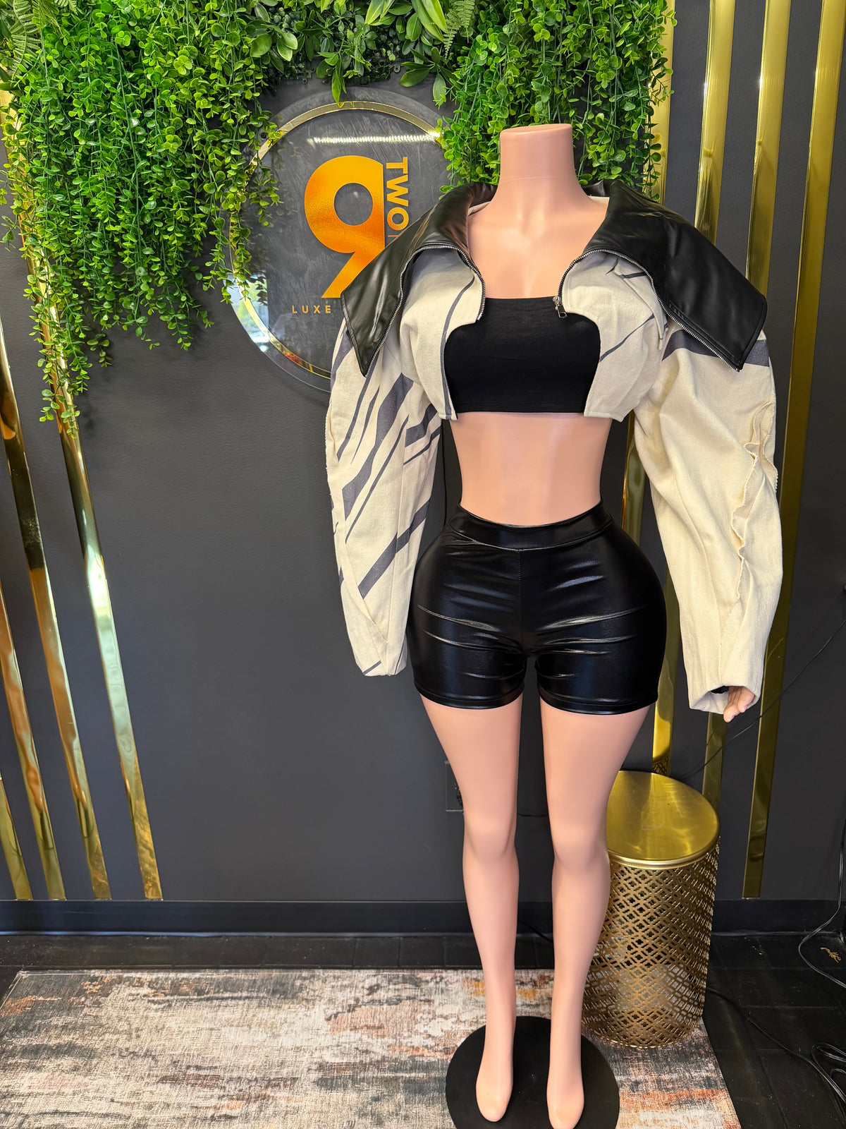 Cream and Black Crop Jacket