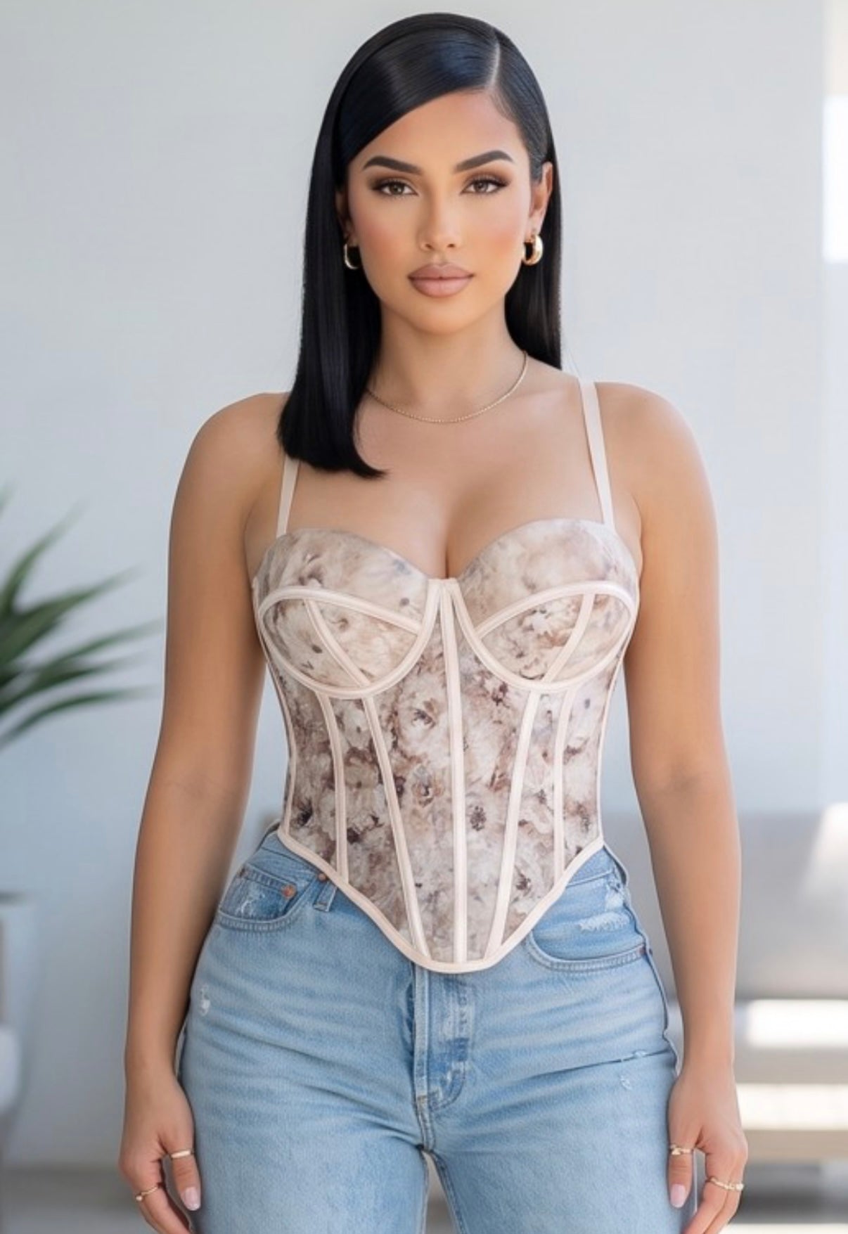 Nude Corset with Blue Jeggings