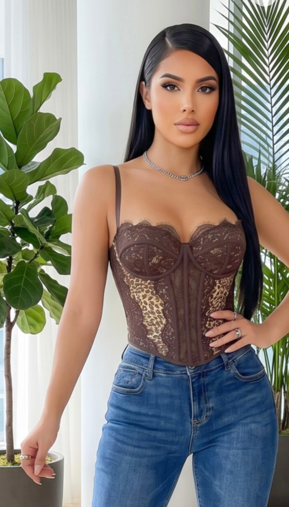 Leopard Corset With Brown Leggings