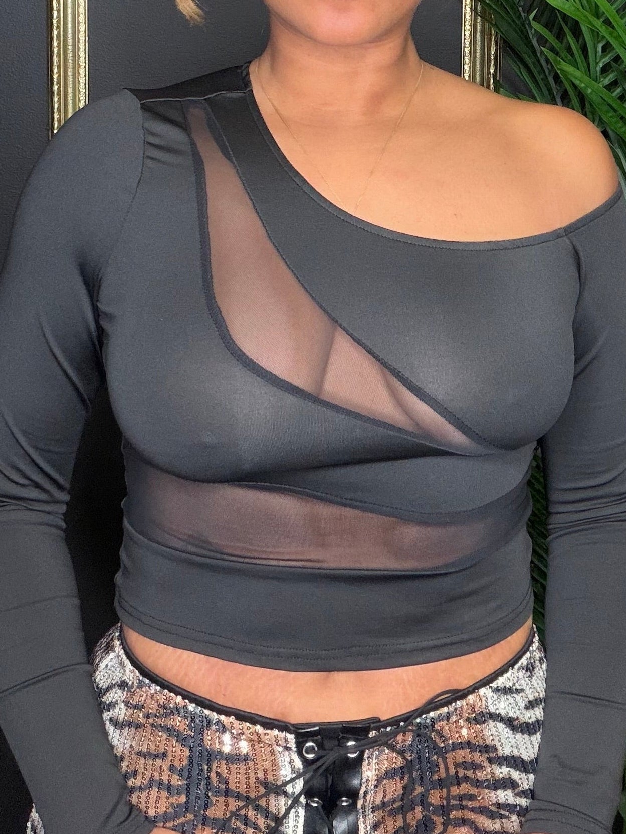 Black Striped Mesh Shirt