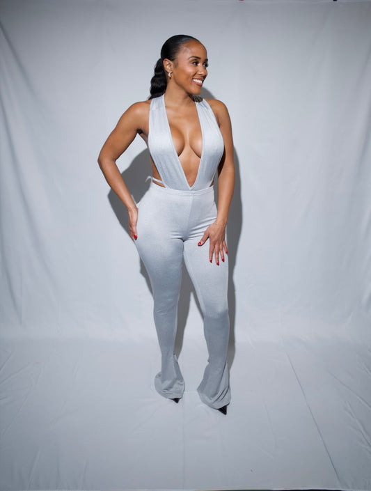 Gray V-Cut Jumpsuit