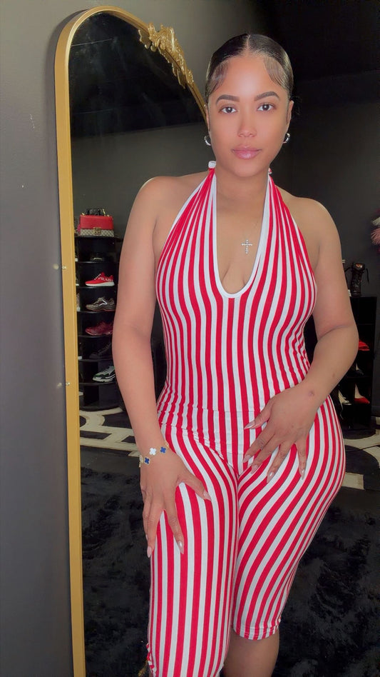 Red Striped Jumpsuit