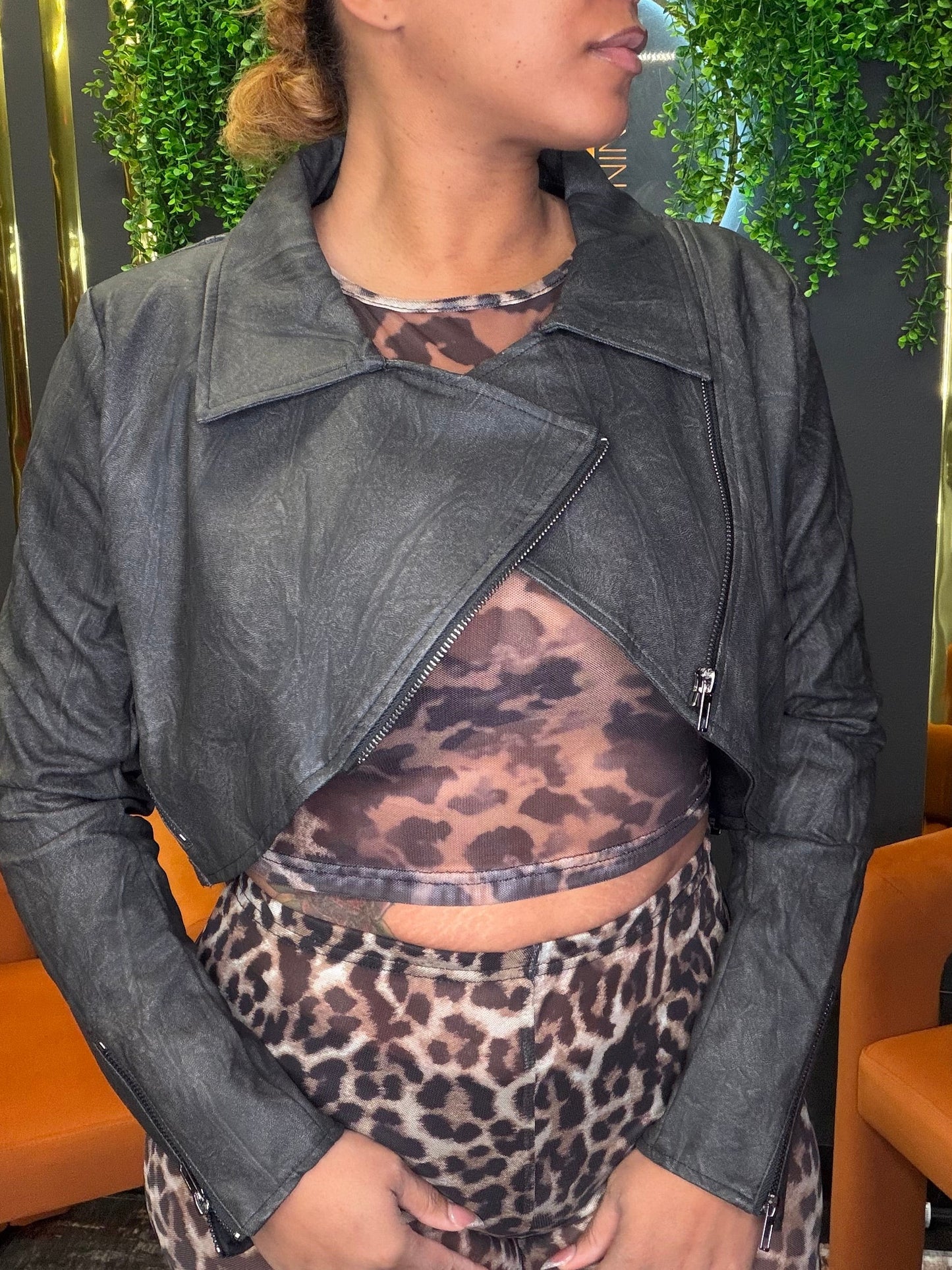 Black Leather Crop Jacket