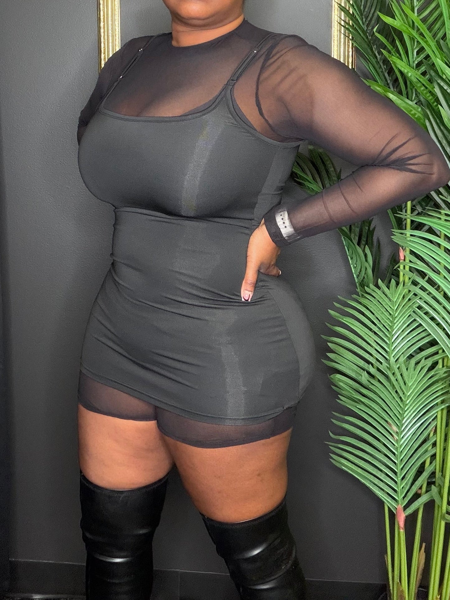 Black Sheer Panel Romper