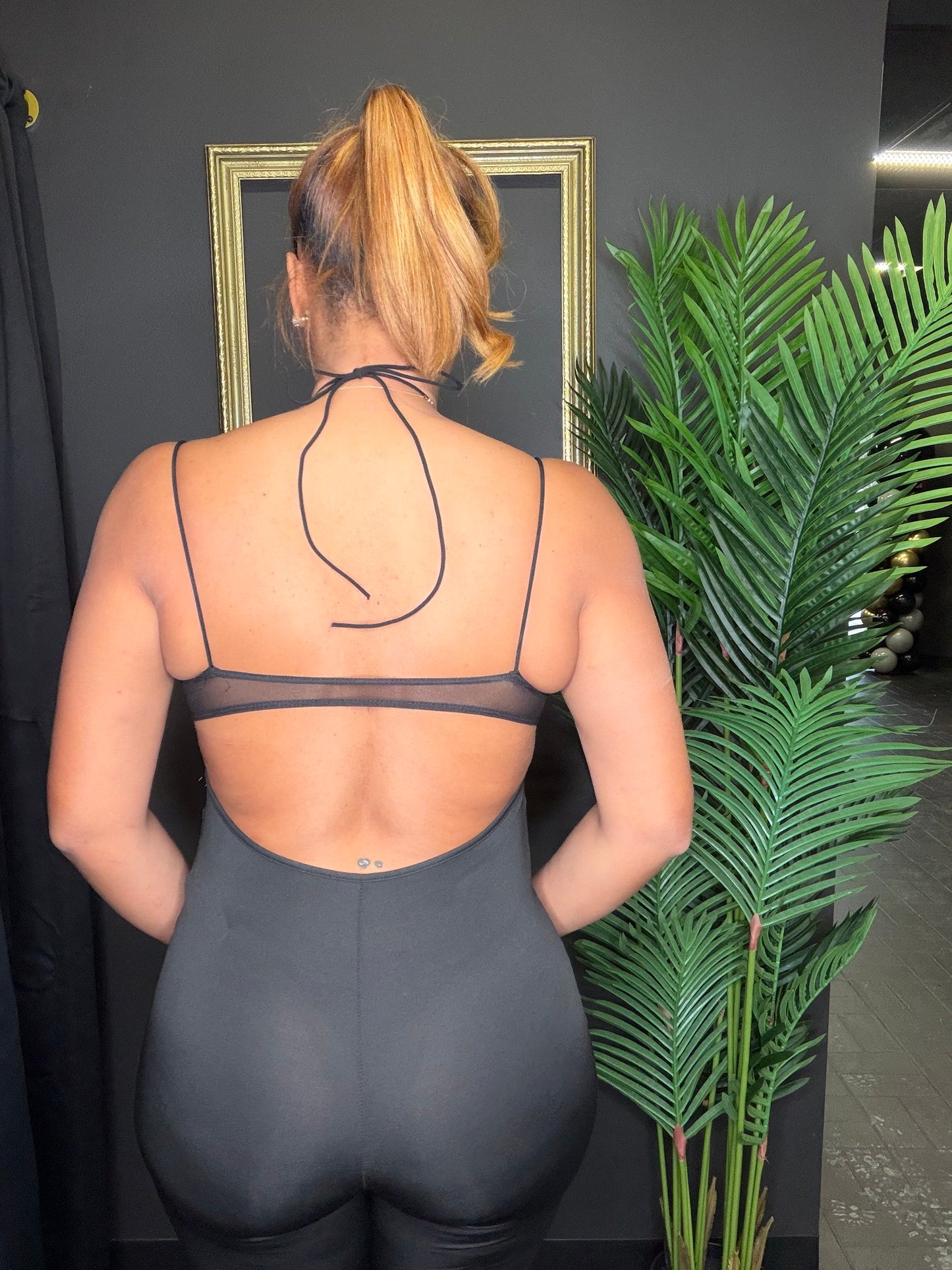 Black Mesh Stomach Jumpsuit