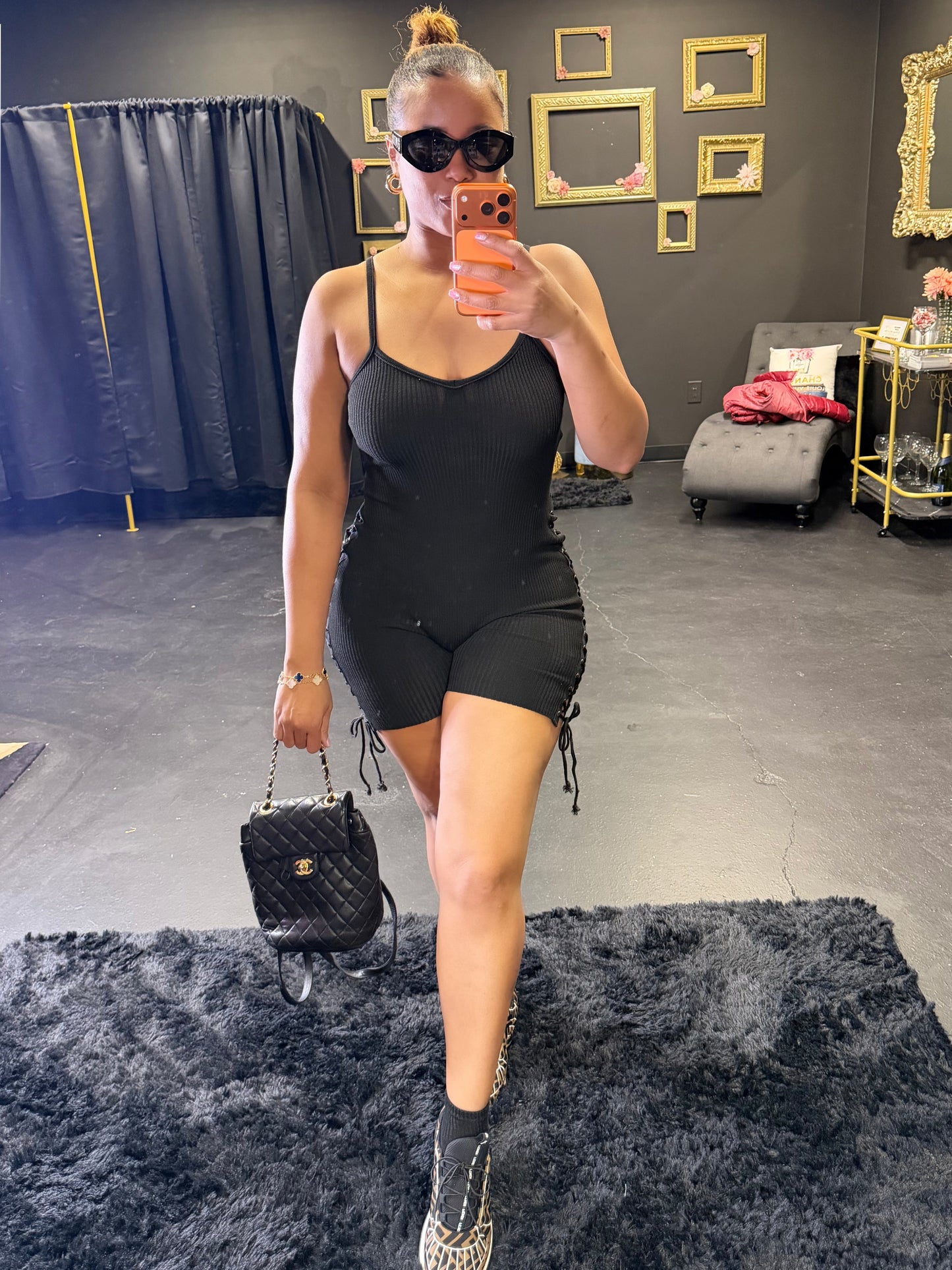 Black Lace Up Romper