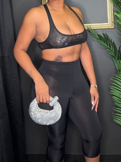 Black Mesh Capri Leggings