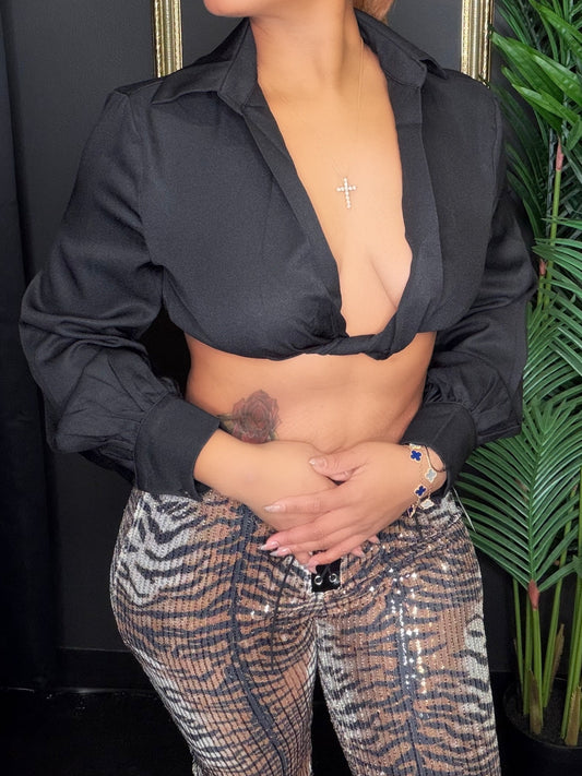Black V-Cut Crop Shirt
