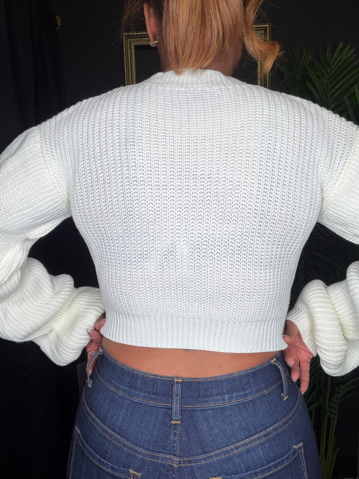 Cream Puffy Knitted Long Sleeve Shirt