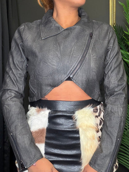 Black Leather Crop Jacket
