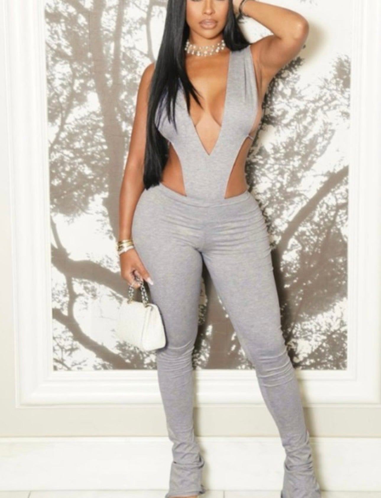 Gray V-Cut Jumpsuit