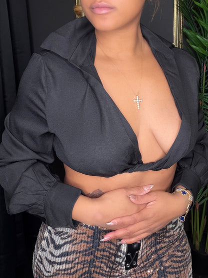 Black V-Cut Crop Shirt