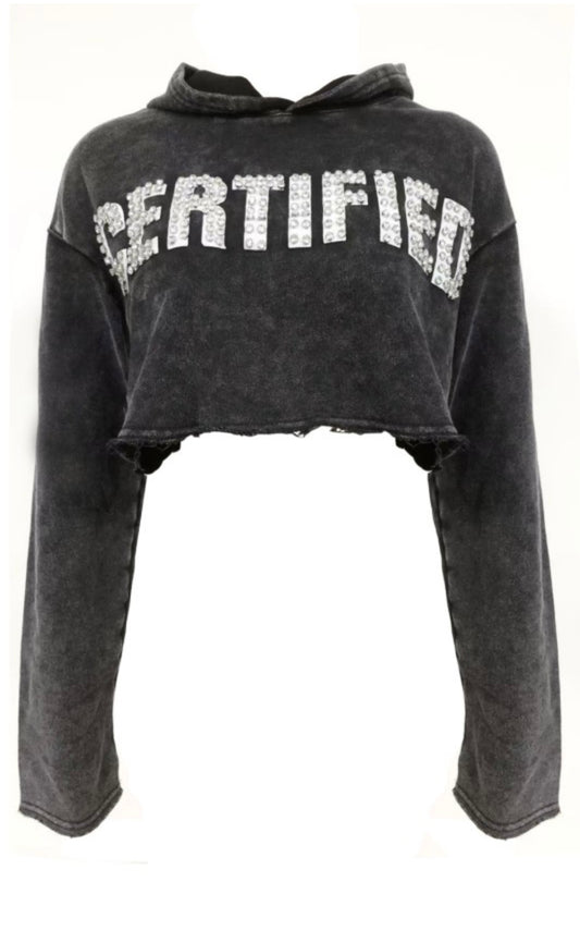 Certified Rhinestone Crop Hoodie