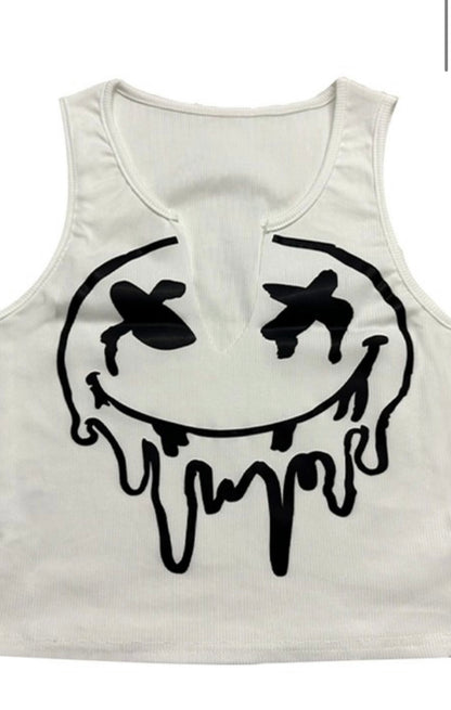 White Happy Face Top