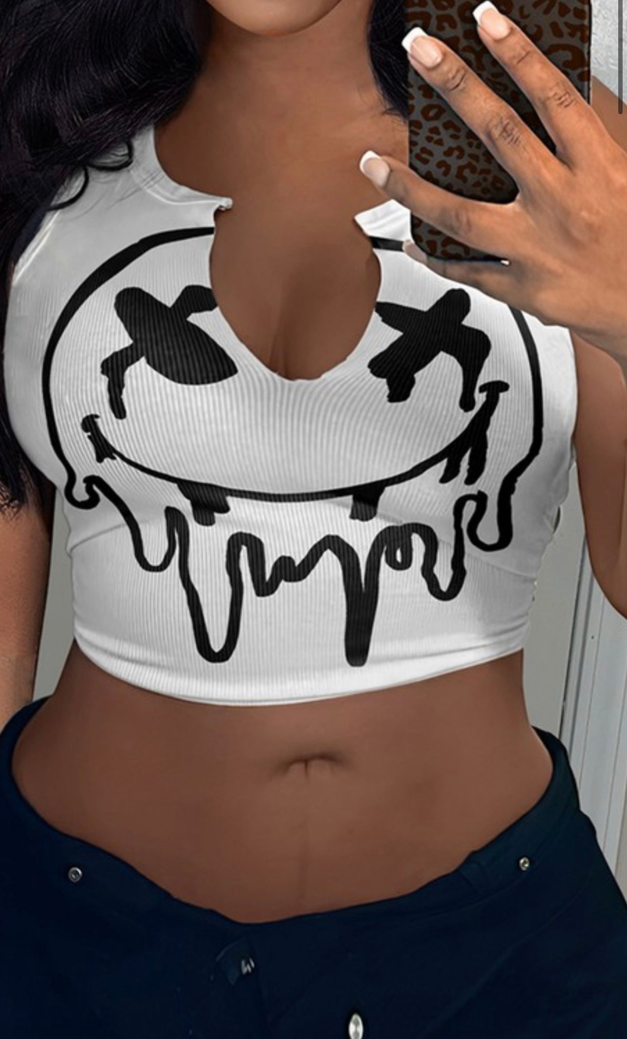 White Happy Face Top