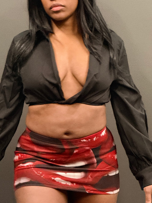 Black V-Cut Crop Shirt