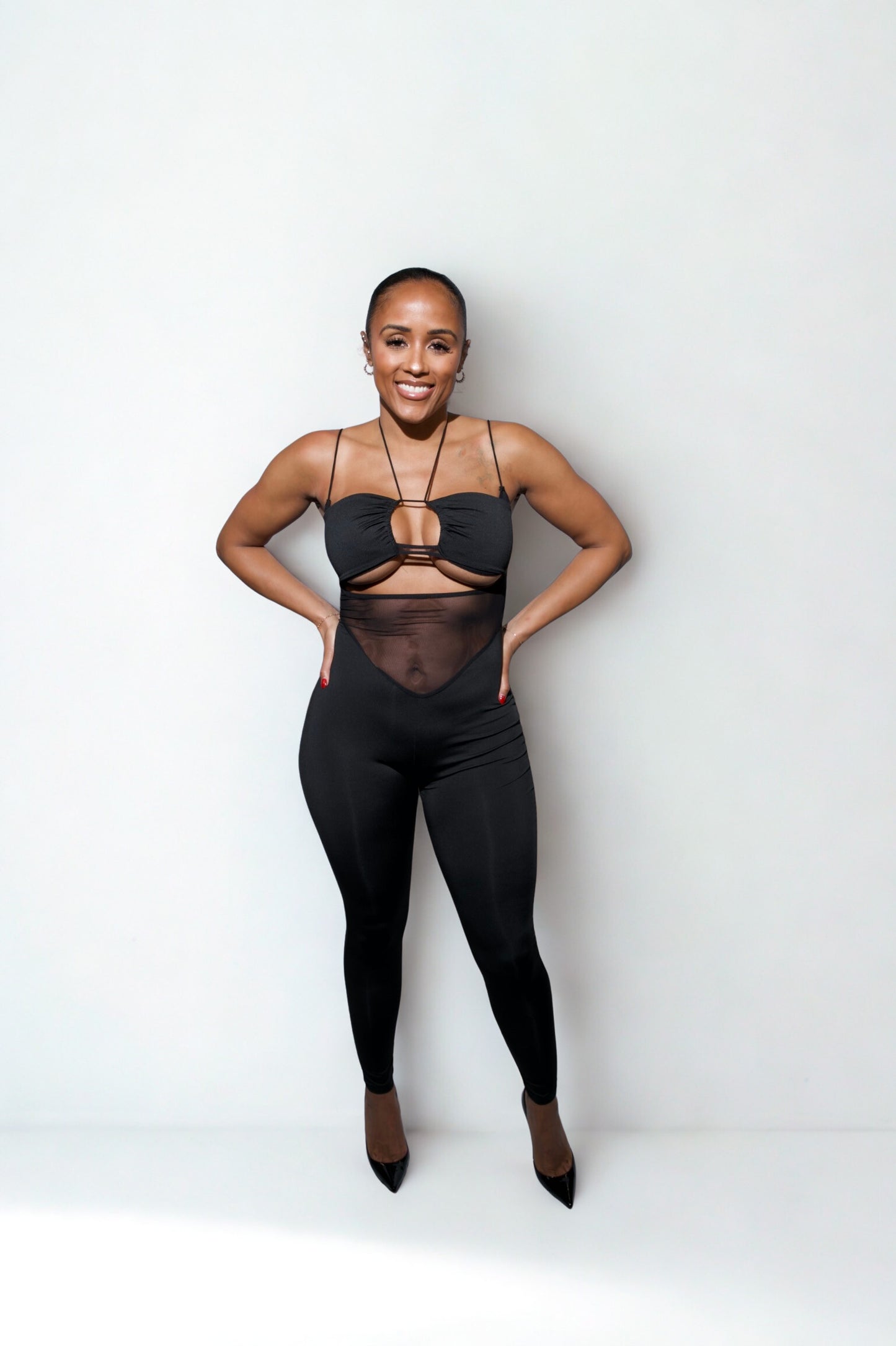 Black Mesh Stomach Jumpsuit