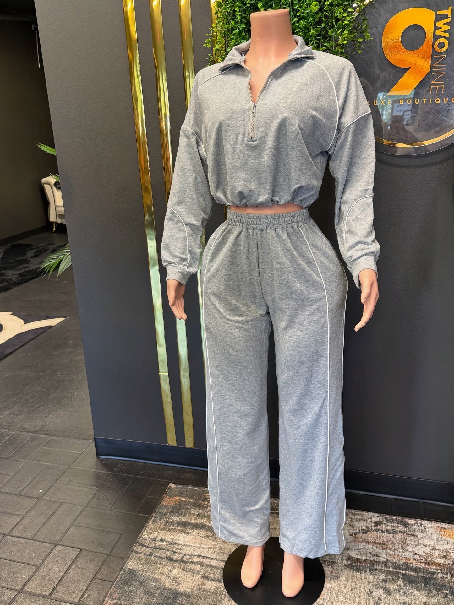 Gray Lined Jogger Set