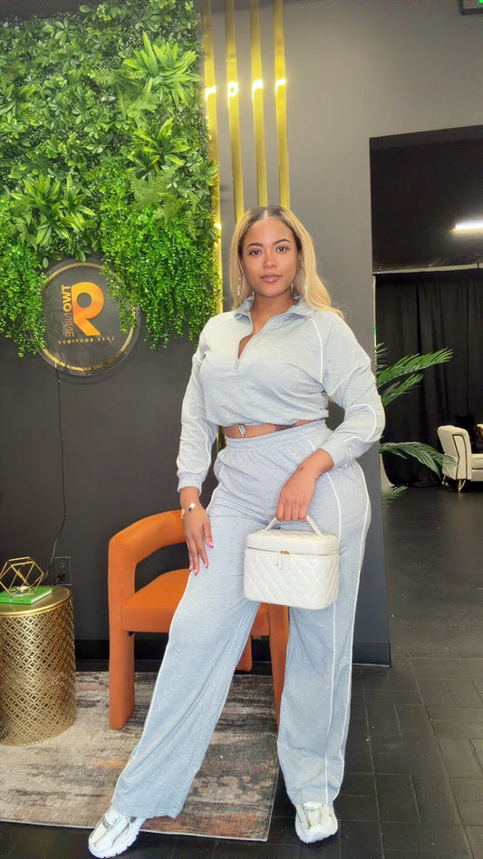 Gray Lined Jogger Set