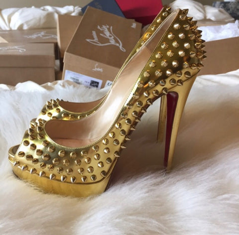 Christian Louboutin Gold Studded Peeptoe 39.5