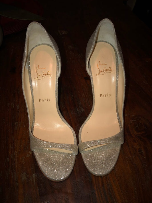 Christian Louboutin Glitter Open Toe Pump 39